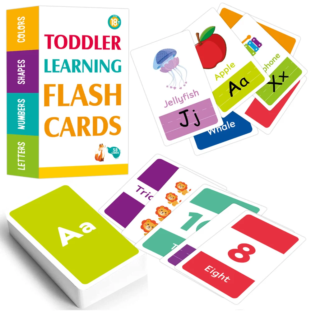 58pcs Alphabet Letter Number Baby Early Learning Card Shape Color Flashcards - £10.31 GBP+