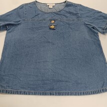 Vintage 90s Silhouettes Chambray  Denim Top Statement Buttons Blue Women's XL  image 11