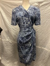 Adrianna Papéll 100% Silk Blue and White Pattern Cross Over V-Neck Dress... - $67.32