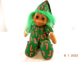 Russ Plush Troll Doll Christmas Candy Cane Pajamas 8” ADORABLE Vintage - £7.43 GBP