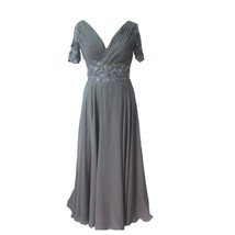 Kivary Sheer Short Sleeves Grey Chiffon Evening Mother of the Bride Dresses US 1 - £117.67 GBP