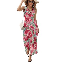 Mondxflaur Red Rose Summer Dresses for Women V-neck Sleeveless Long Dress - £27.86 GBP