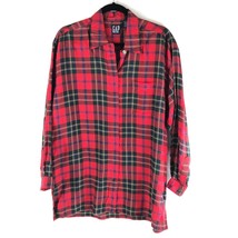 GAP Womens Button Down Tunic Top Oversized Long Sleeve Plaid Pocket Red M - £11.58 GBP