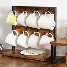 Tabletop Coffee Mug Holder Stand Cup Storage with 16 Hooks Hangers Wood ... - £36.95 GBP