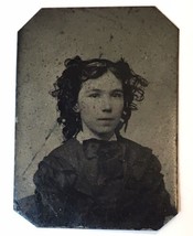 Tiny Antique Tintype Photo of Young Girl Lightly Tinted Colored Cheeks and Lips - £10.79 GBP