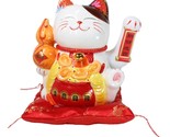 Japanese Lucky Charm White Beckoning Cat Maneki Neko With Waving Arm Sta... - $55.99