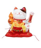 Japanese Lucky Charm White Beckoning Cat Maneki Neko With Waving Arm Sta... - $76.24 CAD