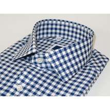 Men's Sports Dress Shirt MARCUZZI Turkey 100% Soft Cotton Marc9 Navy Checker image 5