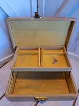 VTG Jewelry Box Case Gold Two Tiered Yellow Velvet Lining w/Locking Key Mele?? - £21.81 GBP
