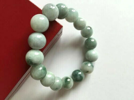 NWOT Round Beads Jade Bangle Bracelet - White Green - Heavy - £53.29 GBP