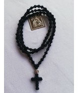 100 Black Monastic Orthodox Prayer rope Plain woolen rosary with Cross bead - £26.44 GBP