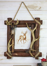 Large Rustic Buckhorn Stag Deer Antlers With Wooden Logs 8&quot;X10&quot; Photo Frame - £55.93 GBP