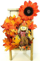 Autumn Scarecrow Sunflower Arrangement on Vintage Washboard 18.25&quot; x 10.5&quot; Fall - £17.23 GBP