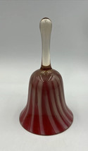 Hand Blown Marbled Cranberry Pink Milky White Swirl Art Glass Bell - $16.79