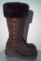Women&#39;s Skechers 8.5 Faux Fur Trim Dark Brown Knee High Suede Winter Boots - £29.56 GBP