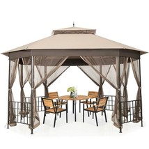 Outdoor 10 x 12 Ft Octagon Gazebo with Mosquito Net Sidewalls and Brown ... - $13,835.35 MXN