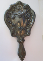 Antique Victorian Silver Plate Hand Mirror Woman in Relief Roses 10.5&quot; Lovely! - £78.85 GBP