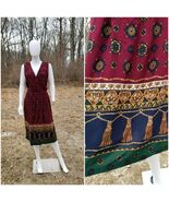 Vintage 1970s equestrian border print rayon midi fit flare dress fits M/L - $26.73