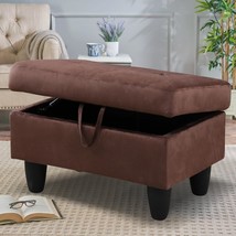 28.5&#39;&#39; Ottoman With Storage, Flannel Ottoman Foot Rest For Living, Chocolate - £106.56 GBP