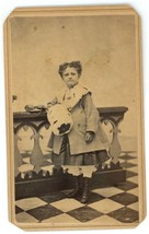 Antique Unmarked CDV Circa 1870s Young Girl in Winter Coat Holding Fur Hand Muff - £7.49 GBP