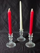 Harlequin Glass 4&quot; Candlestick Dinner Candle Holder Diamond Pattern - Se... - $14.83