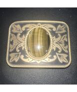 Vintage Belt Buckle Western Style Gold Ornate with Large Brown Oval Stone - $456.38 MXN
