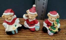 3 Mini Santa Claus Teddy Bear Christmas Figurines 1.5&quot; Resin Vintage Ex Cond - £5.55 GBP