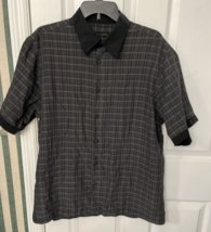 Via Eruopa Short Sleeve Black w White &amp; Black Checks Button Down Shirt M... - £9.57 GBP