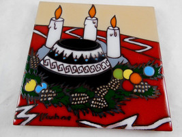 Ceramic 6&quot; Tile Christmas Native American Pottery Candles L. Kuhne VERY PRETTY - £7.72 GBP
