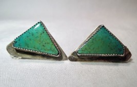 Vintage Navajo Large Sterling Silver Turquoise Signed Post Earrings K511 - £100.99 GBP