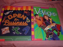 2 Scholastic Literacy Source Books Open for Business &amp; Voyagers Stories Reading - £2.90 GBP
