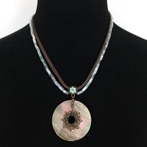 AVON abalone shell disk pendant necklace - double multi strand copper finish 16&quot; - £11.94 GBP