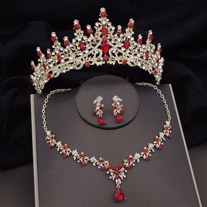 Baroque Fashion Bridal Jewelry Sets Luxury Crown Earrings Choker Necklace Set Wo - £24.52 GBP