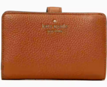 Kate Spade Leila Medium Compact Bifold Wallet Brown Leather ZipAround WL... - £54.26 GBP