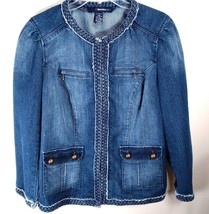  Jacket Blue Denim 24/7 Woman&#39;s Size 14W Braided Trim Long Sleeve - £14.63 GBP