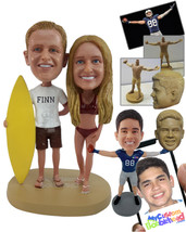 Personalized Bobblehead Surfing Couple, The Man Holding A Surfboard And The Woma - £122.31 GBP