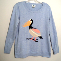 Old Navy Sweater Womens Size L Large Pelican Bird Print Stretch Knit Blue - £10.41 GBP