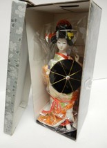 Chinese Asia Geisha Doll w Umbrella Oriental on Base 11&quot; Vintage New in the Box - £70.43 GBP