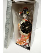 Chinese Asia Geisha Doll w Umbrella Oriental on Base 11&quot; Vintage New in ... - £70.60 GBP