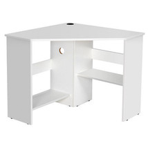 Corner Computer Desk Triangle Writing Workstation with Storage Shelf-Whi... - $147.49