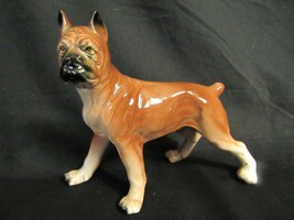 Mid Century Ceramic Boxer Dog Figurine 4 3/4&quot; tall, 6&quot; long - Extra Nice - $9.49