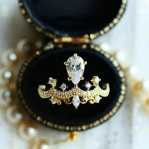 Attractive Crown 2Ct Pear Cut VVS1/D Diamond Wedding Ring 14K Yellow Gold Finish - £74.58 GBP