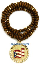 Puerto Rico Bandera Estrás Colgante Con 76.2cm 6mm Ancho Cuentas Madera Collar - £15.65 GBP