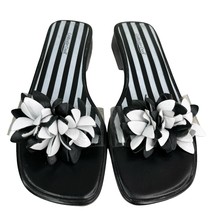 Coldwater Creek Sandals Slides 10 Black White Flower New - $50.00