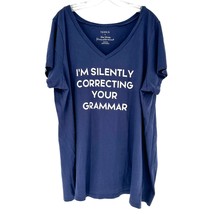 Torrid T-Shirt Womens 4 Navy Short Sleeve Vneck Correcting Grammar EUC - $17.82