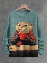 Men&#39;s Otter Drinking Coffee Print Knit Sweatshirt - $609.16 MXN