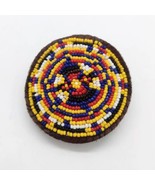 Handmade Seed Bead Leather Belt Buckle Vintage Ethnic Multi Round - $28.40