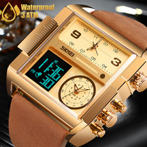 Men Watch Large Dial Digital LED Qaurtz Sport Army Stopwatch Leather Wristwatch - £30.46 GBP