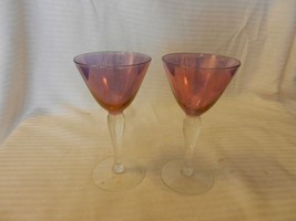 Pair of Small Purple with Clear Stem Stem Martini Glasses 5.5&quot; Tall - £23.92 GBP