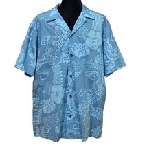 RJC Hawaiian Shirt Blue Floral Tribal Print Aloha Mens Size Large - £18.03 GBP